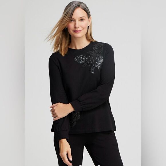 Chico’s ZENERGY Leather Appliqué sweatshirt - Picture 1 of 12